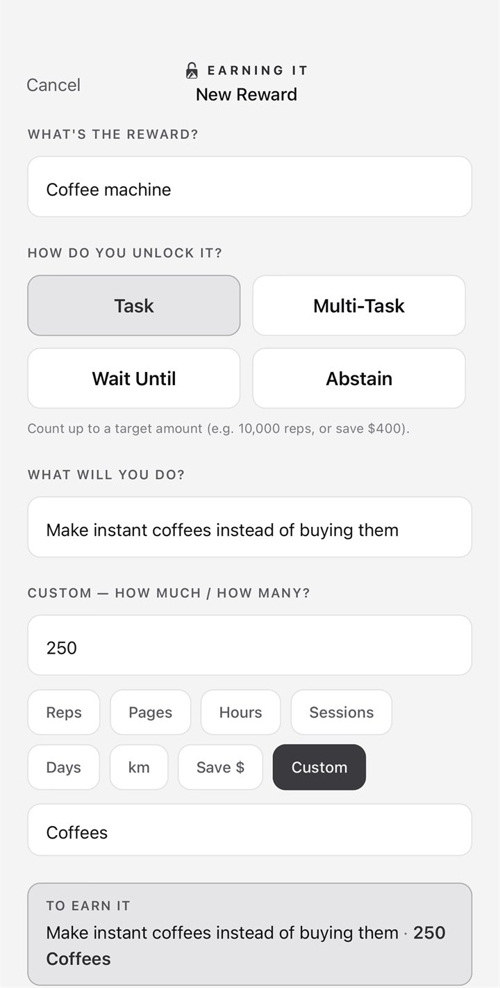 Creation sheet: coffee machine priced at 250 coffees