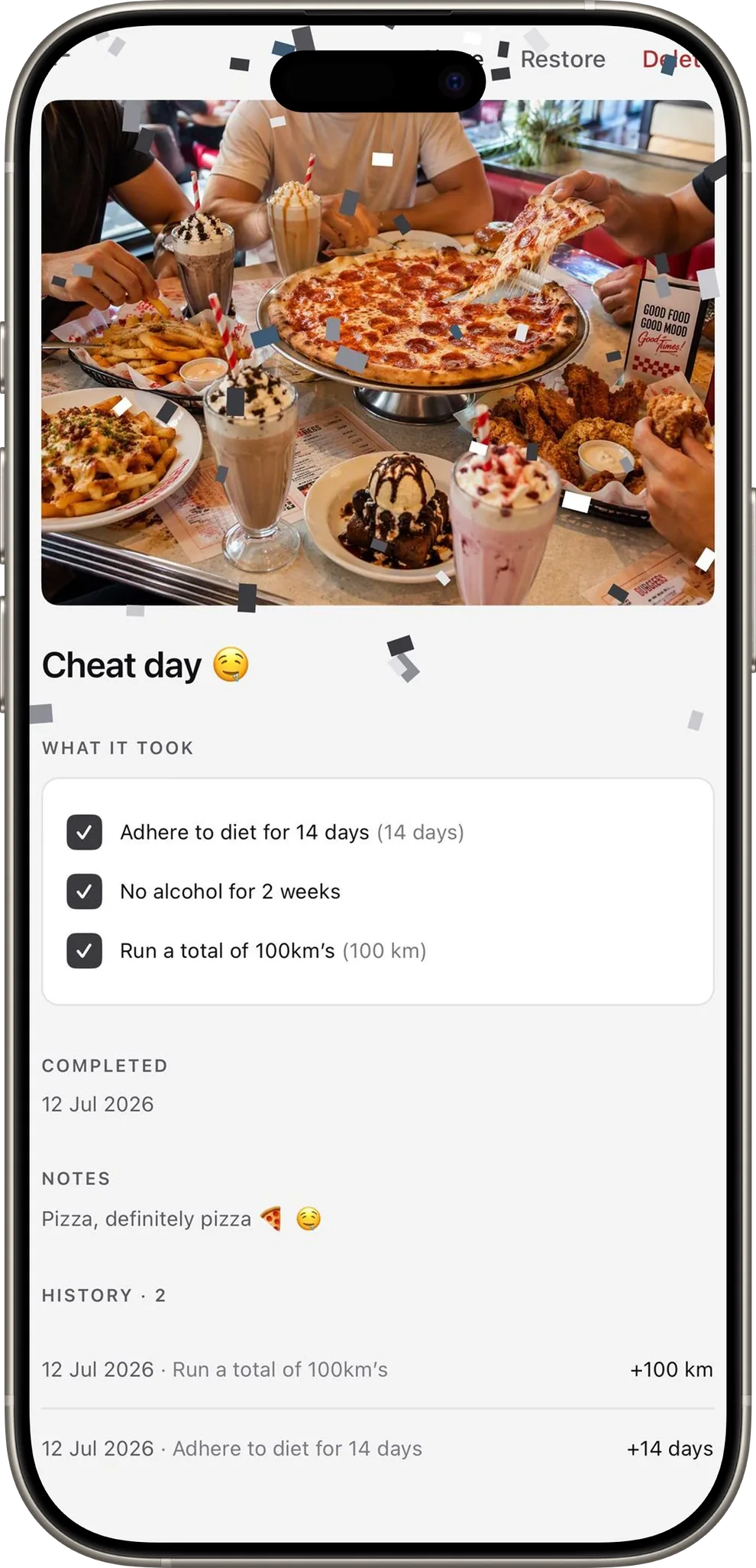 A claimed reward: cheat day, earned