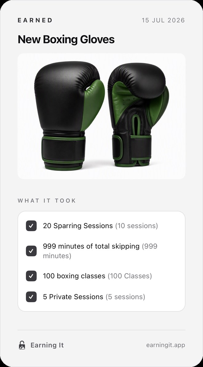 Share card: boxing gloves, what it took
