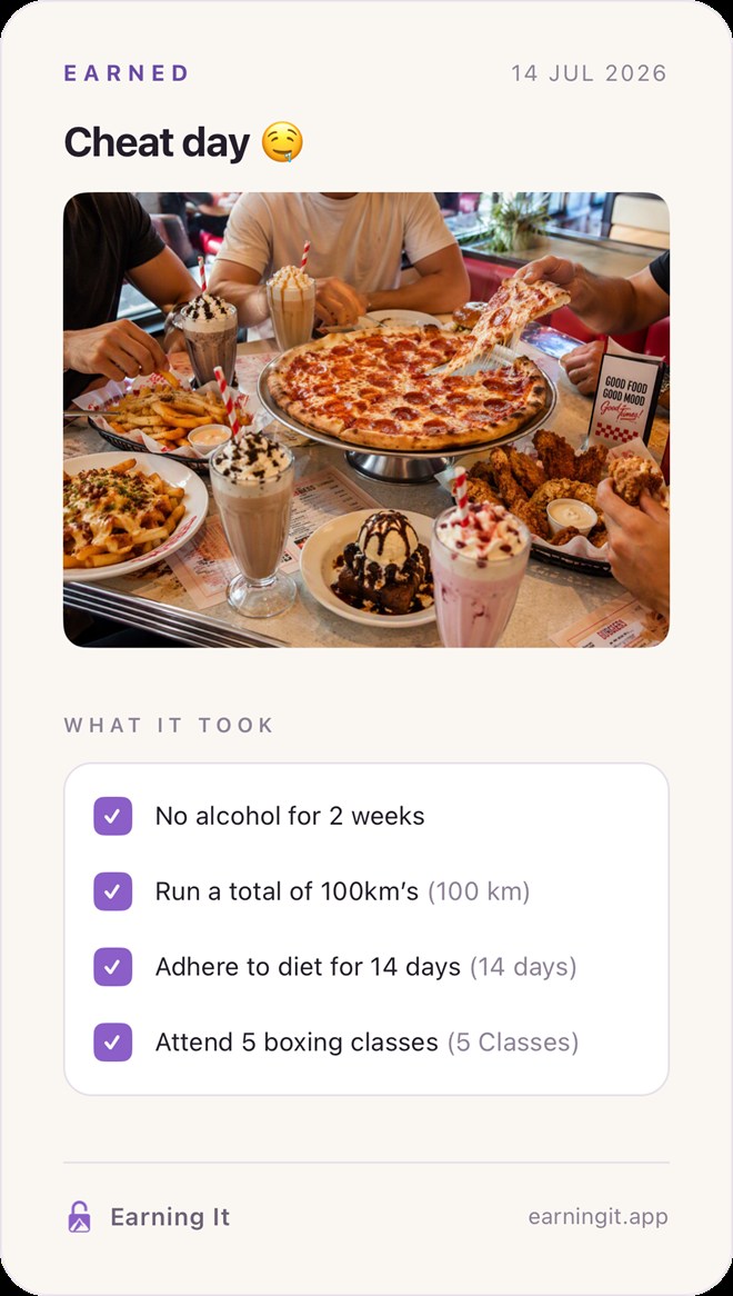 Share card: cheat day earned