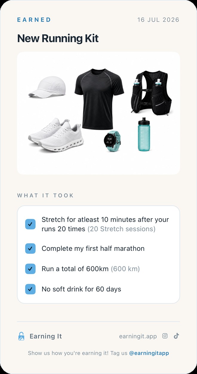 Share card: running kit earned over 60 days